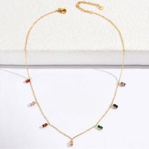 Gold Tone Stainless Steel Multicolor Dangle Necklace